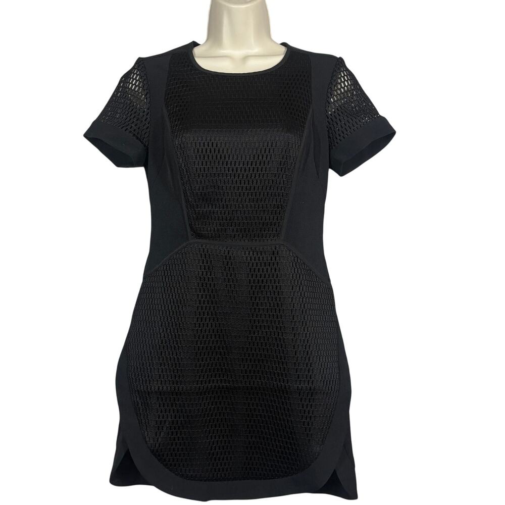 Banana Republic MEsh Front Black Dress Cap Sleeve Mini Asymmetrical - 4P